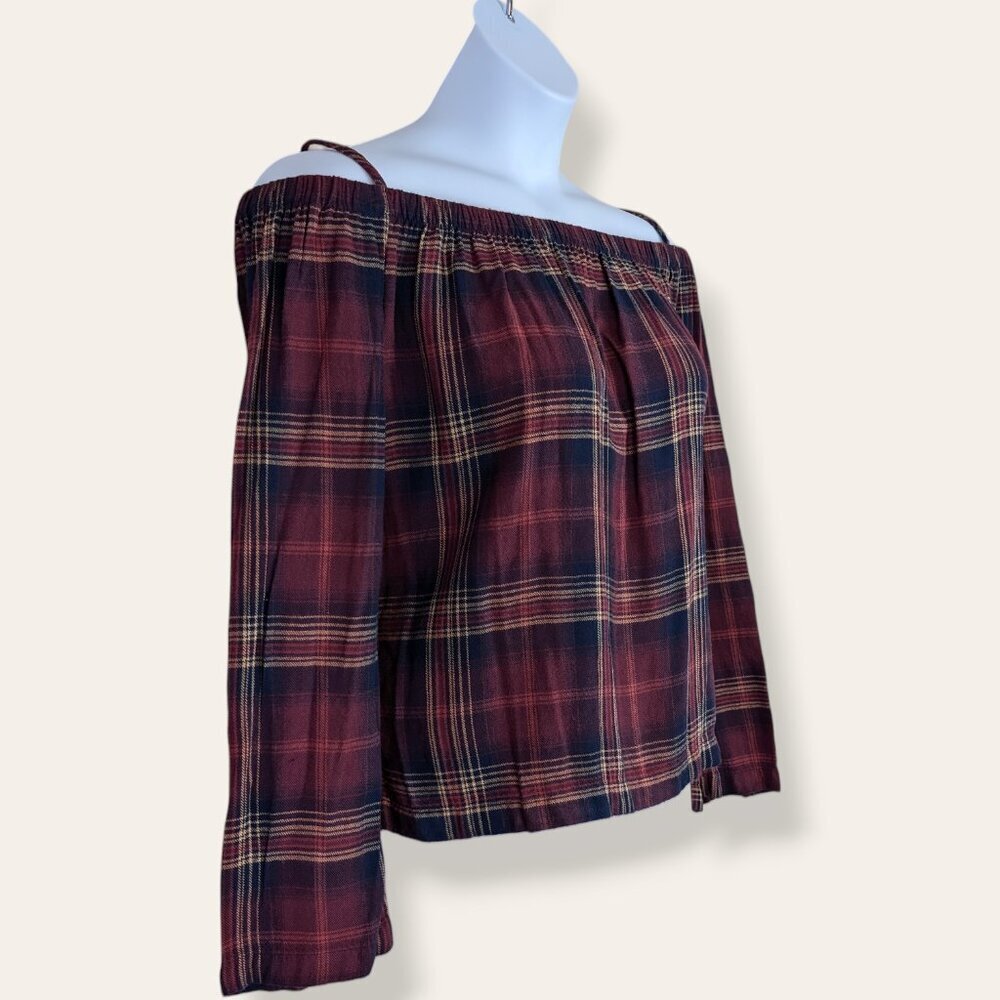 Cloth & Stone Red Plaid Off-Shoulder Top - Picture 3 of 7